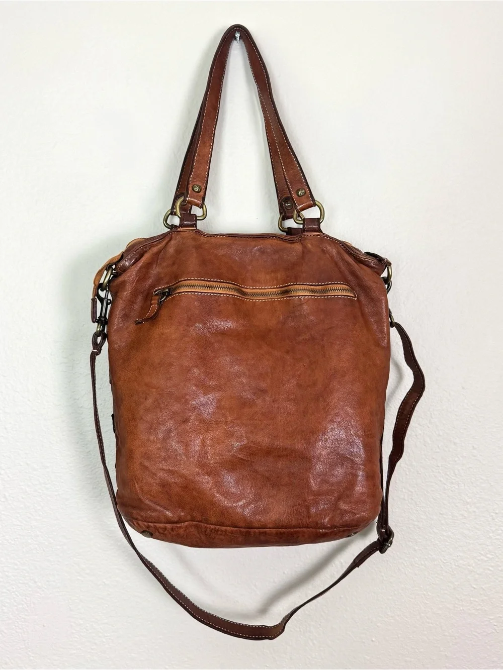 Sundance Rustic Boho Studded Brown Distressed Leather Shoulder or Crossbody Bag